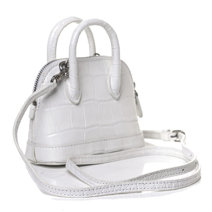 Balenciaga Calfskin Logo Crocodile Embossed Mini Ville Top Handle Bag White Black 3 of 13
