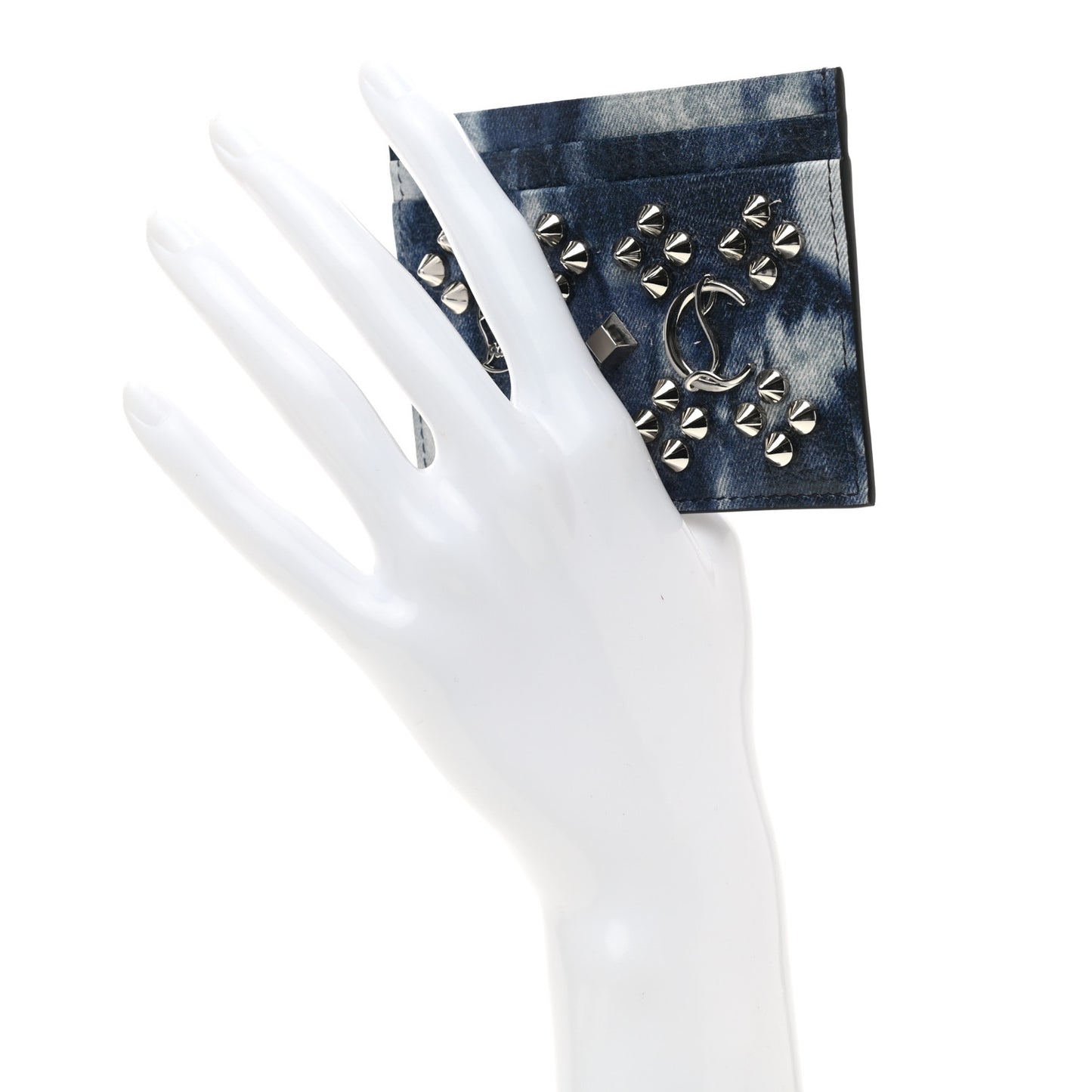 Calfskin Loubisky Studded Kios Card Holder Blue