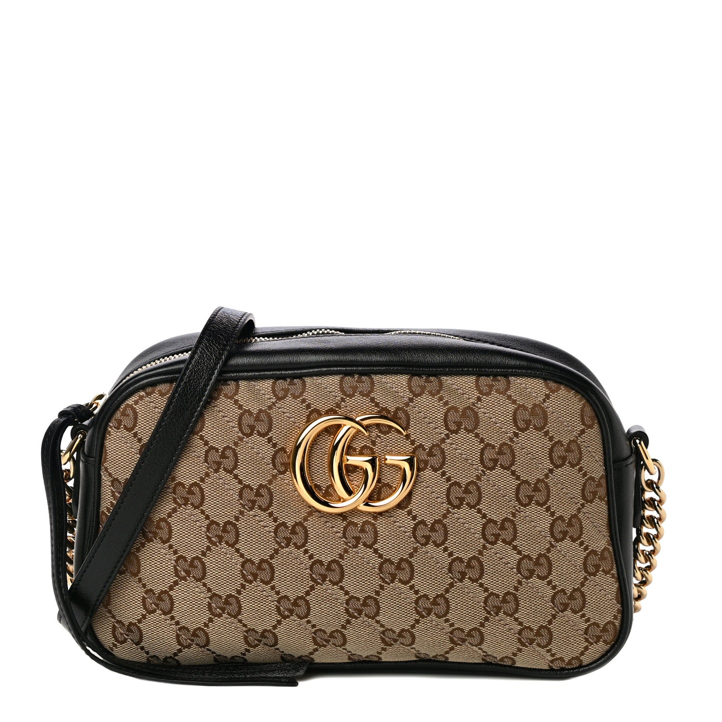 Monogram Matelasse Diagonal Small GG Marmont Chain Shoulder Bag Beige Black