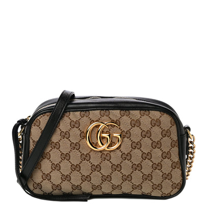Gucci Monogram Matelasse Diagonal Small GG Marmont Chain Shoulder Bag Beige Black 1 of 12