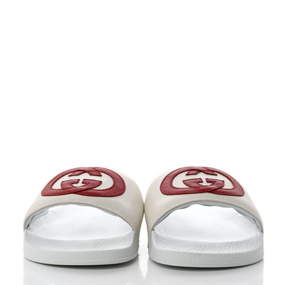 Gucci Nappa Miro Soft Calfskin Womens Interlocking G Slide Sandals 41 Great White Hibiscus Red 2 of 8