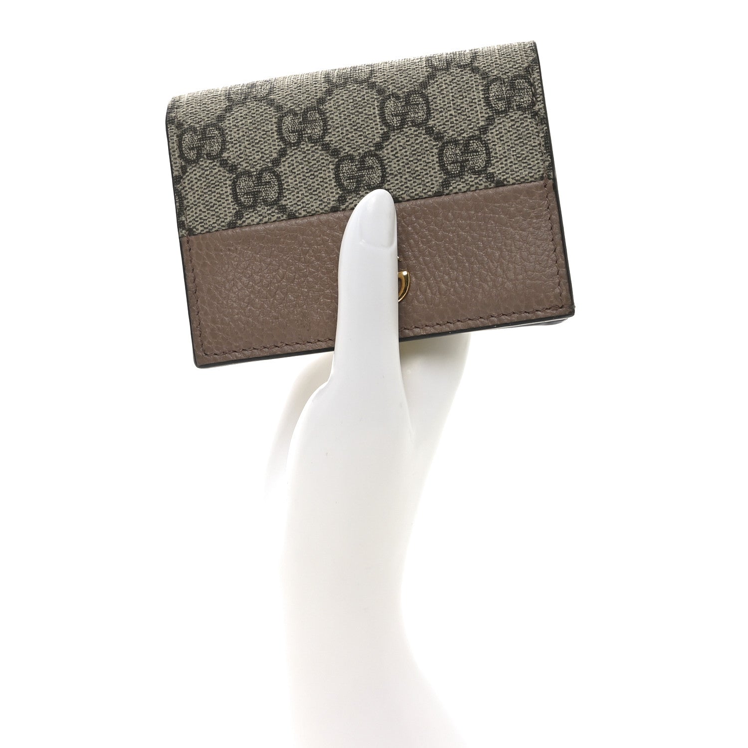 Gucci Dollar Calfskin GG Supreme Monogram GG Marmont Card Case Porcelain Rose Beige Ebony 2 of 9