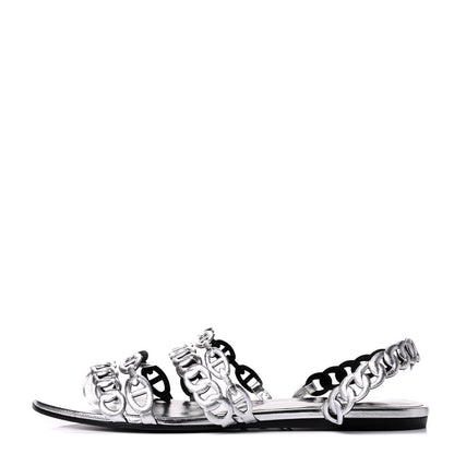 Hermes Metallic Nappa Nude Sandals 40 Argent 1 of 5