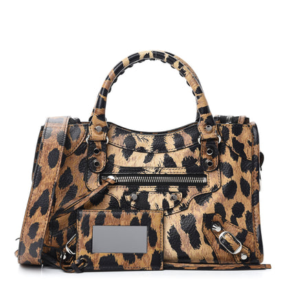 Balenciaga Smooth Calfskin Leopard Print Classic Silver Hardware Mini City Beige 1 of 10