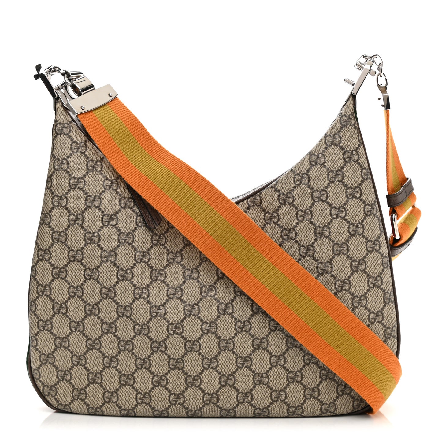 GG Supreme Monogram Textured Calfskin Web Large Attache Shoulder Bag Beige Ebony New Acero