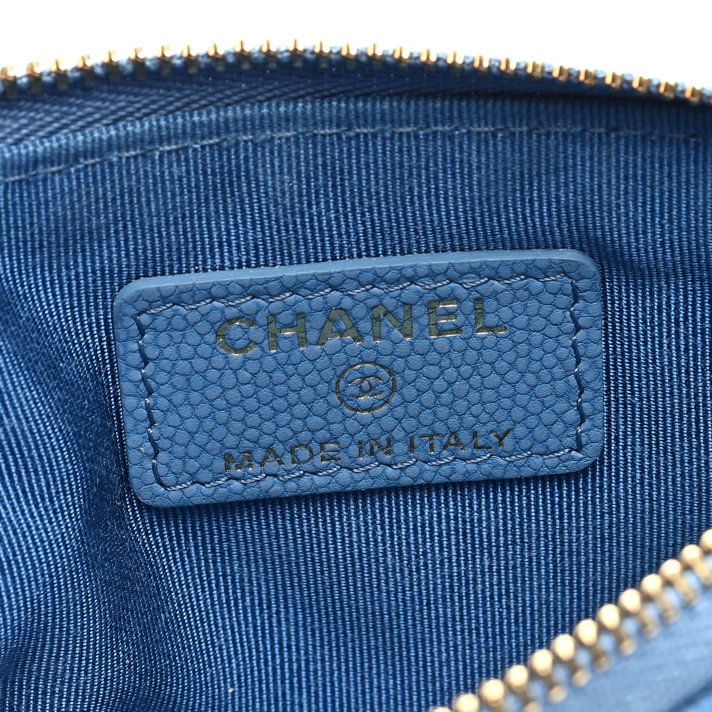 Caviar Chevron Quilted Small Cosmetic Case Blue