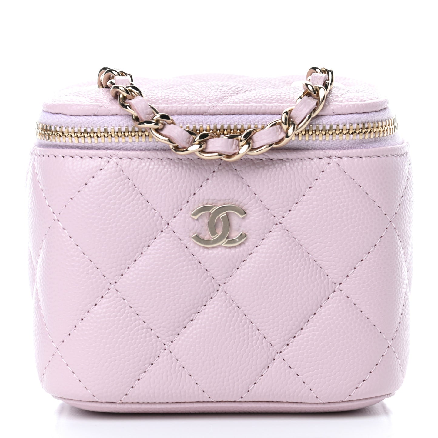 Caviar Quilted Mini Vanity Case With Chain Light Pink