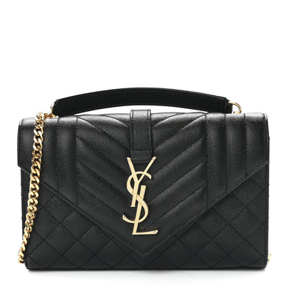 Saint Laurent Grain De Poudre Textured Mixed Matelasse Triquilt Small Monogram Satchel Black 1 of 12