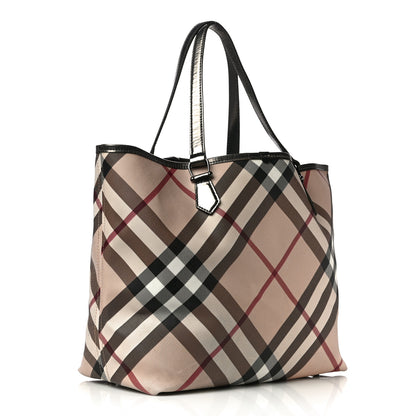 Burberry Metallic Calfskin Nova Check Small Nickie Tote Pewter 3 of 9