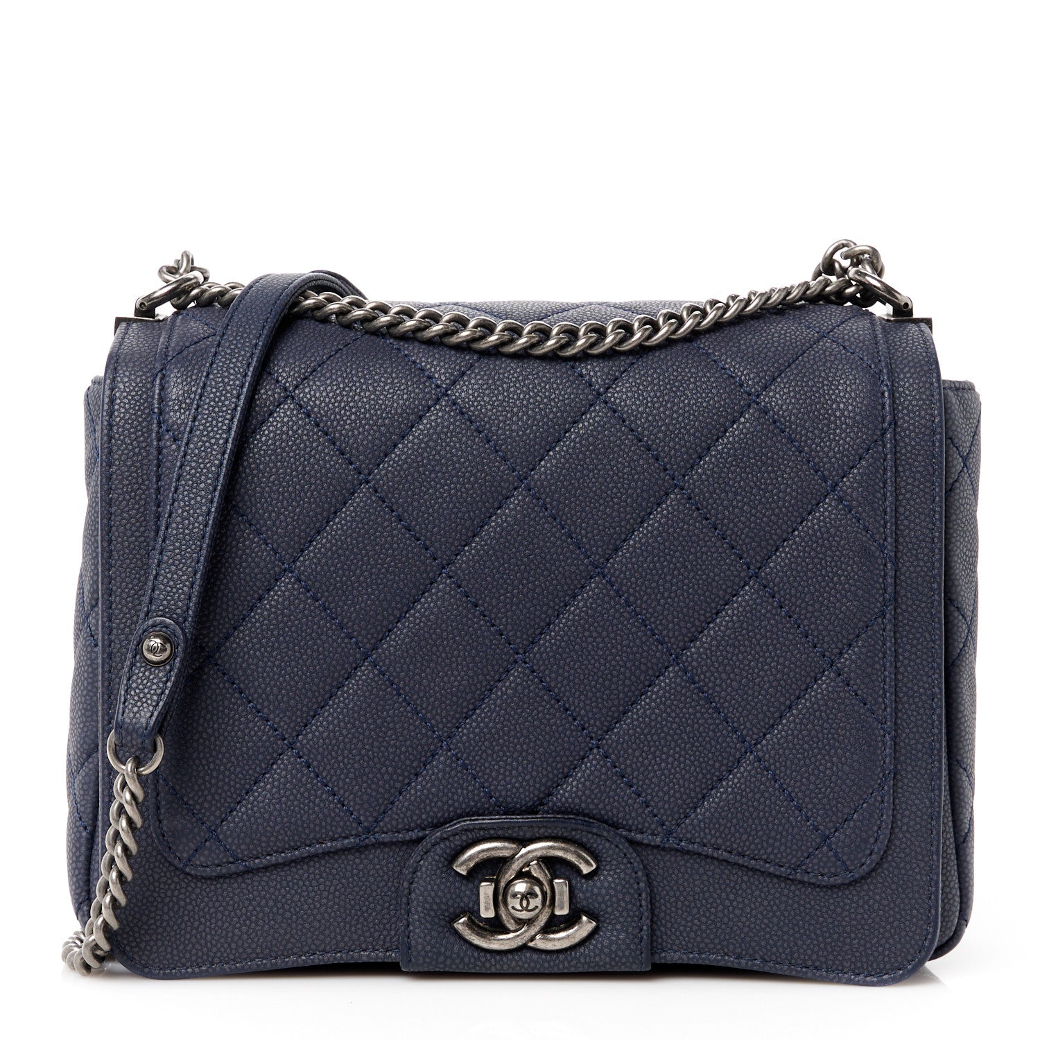Chanel Washed Caviar Quilted Small Square Turn Around Ligne Flap Navy 1 of 12