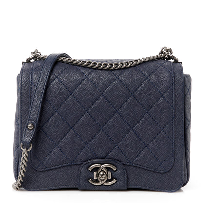 Chanel Washed Caviar Quilted Small Square Turn Around Ligne Flap Navy 1 of 12