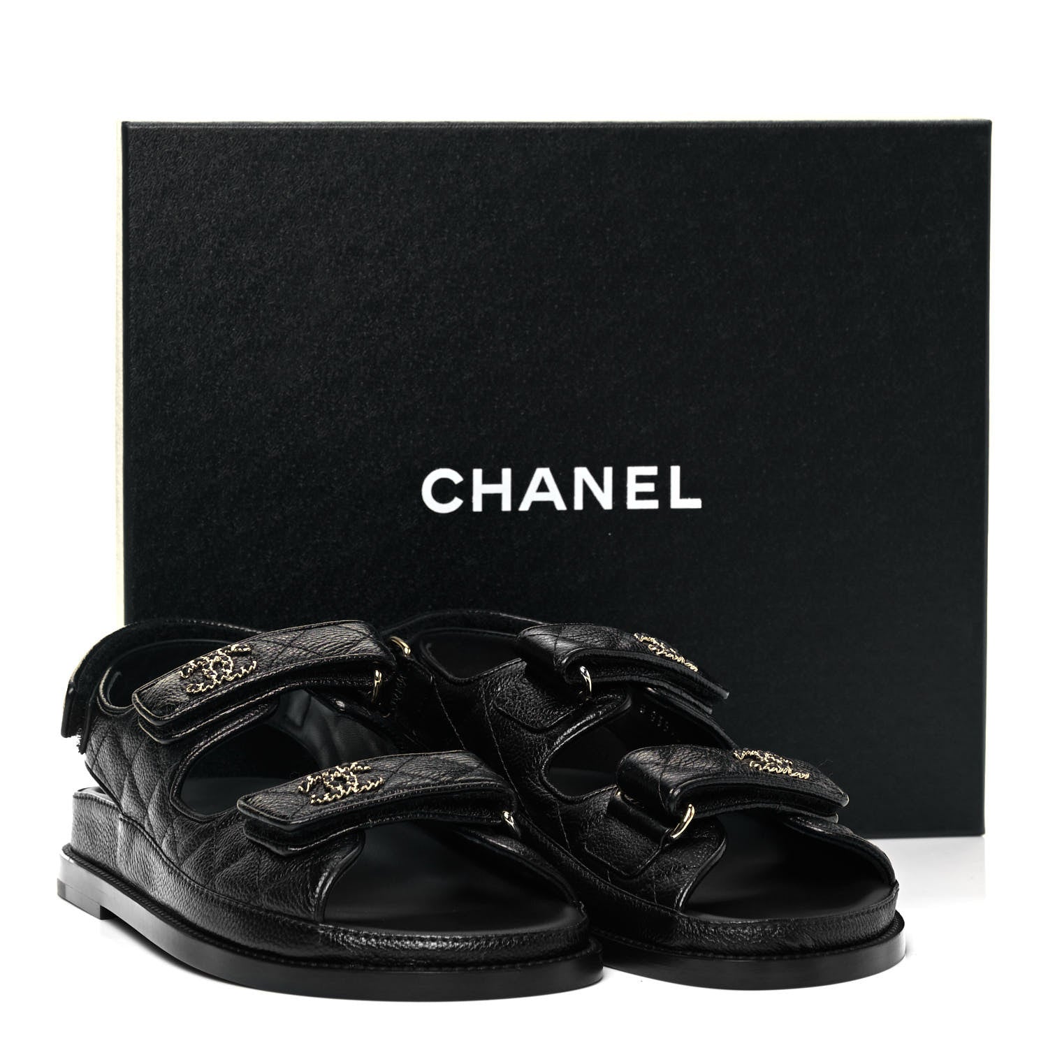 Chanel Grained Calfskin Velcro Dad Sandals 37 Black 9 of 9