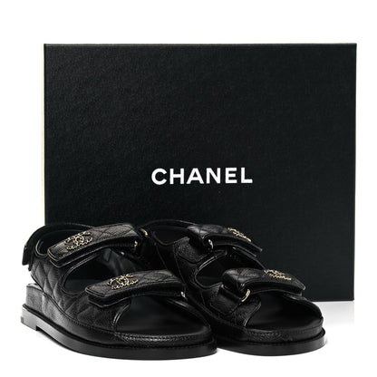 Chanel Grained Calfskin Velcro Dad Sandals 37 Black 9 of 9