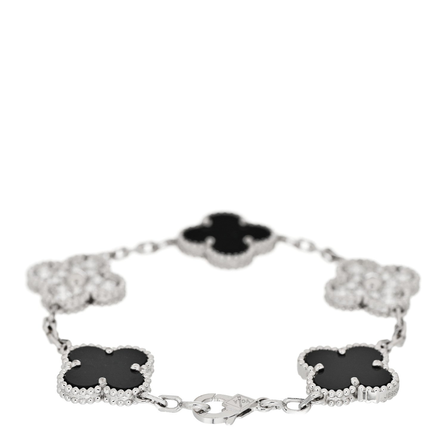 Van Cleef & Arpels 18K White Gold Diamond Black Onyx 5 Motifs Vintage Alhambra Bracelet 2 of 6