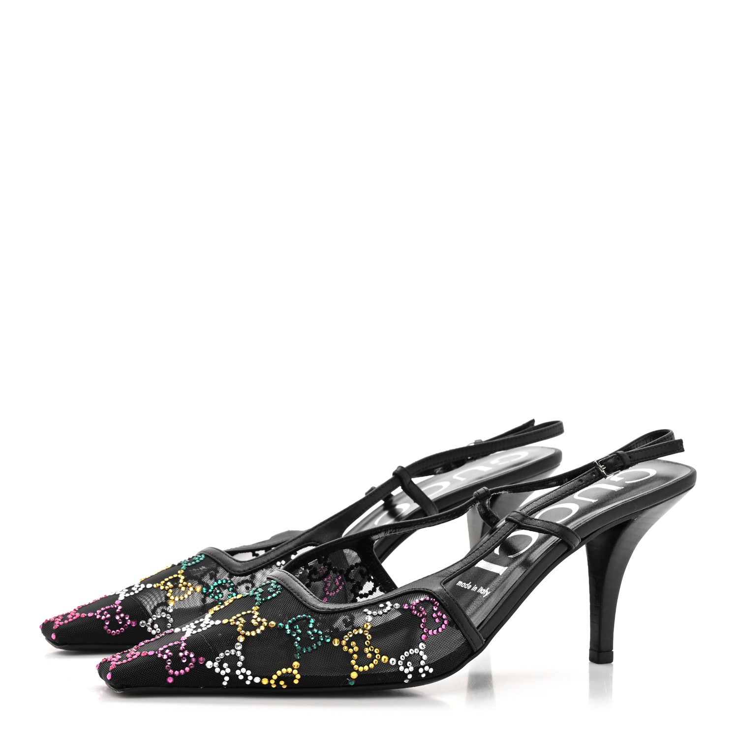 Gucci Tela Retino Nappa Charlotte Crystal GG Monogram Square G 75mm Slingback Pumps 40 Black 3 of 12