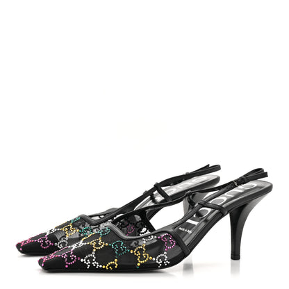 Gucci Tela Retino Nappa Charlotte Crystal GG Monogram Square G 75mm Slingback Pumps 40 Black 3 of 12