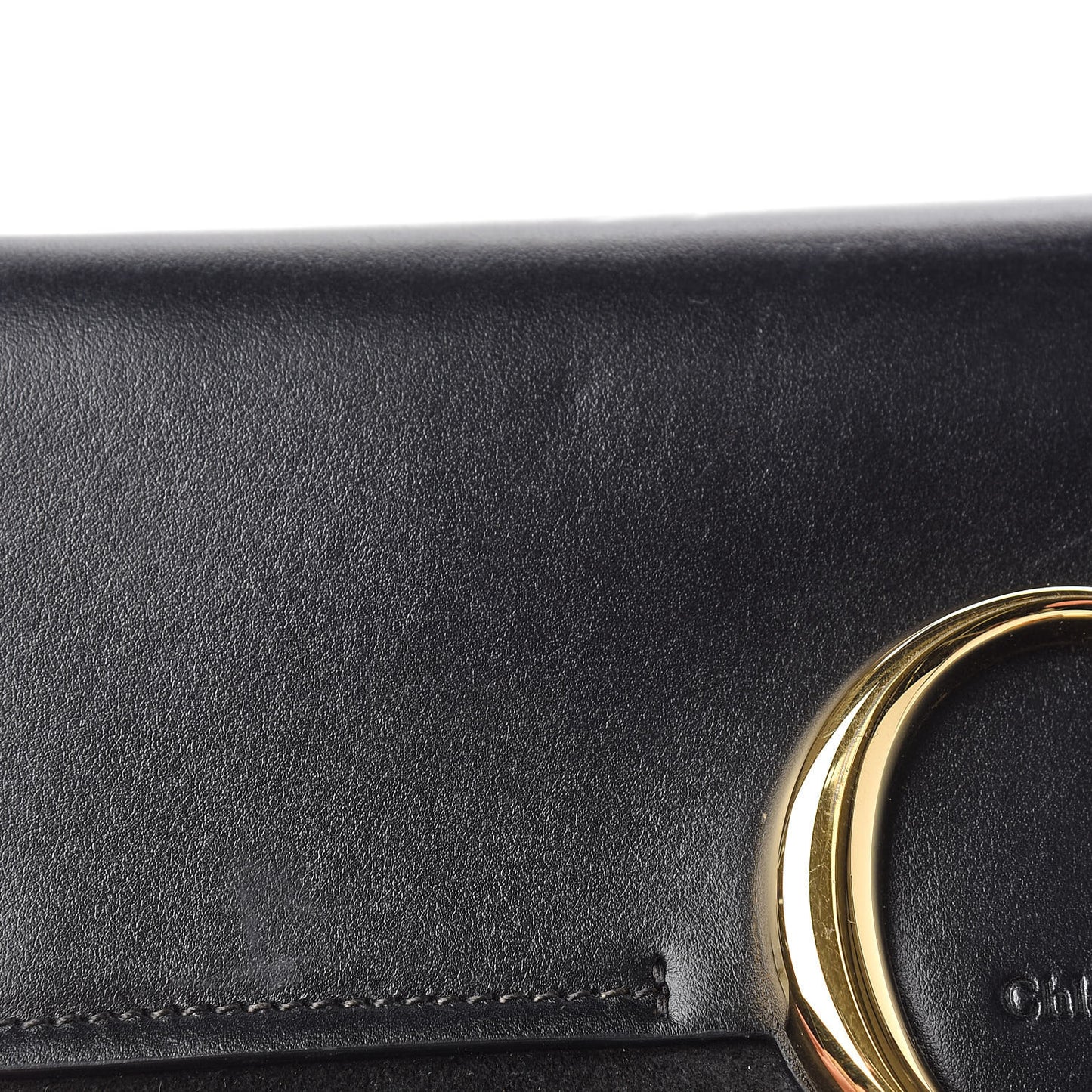 Calfskin Suede C Clutch With Chain Black