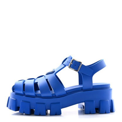 Prada Foam Rubber Metal Triangle Logo Mens Monolith 55mm Cage Sandals 5 Azzurro 1 of 11