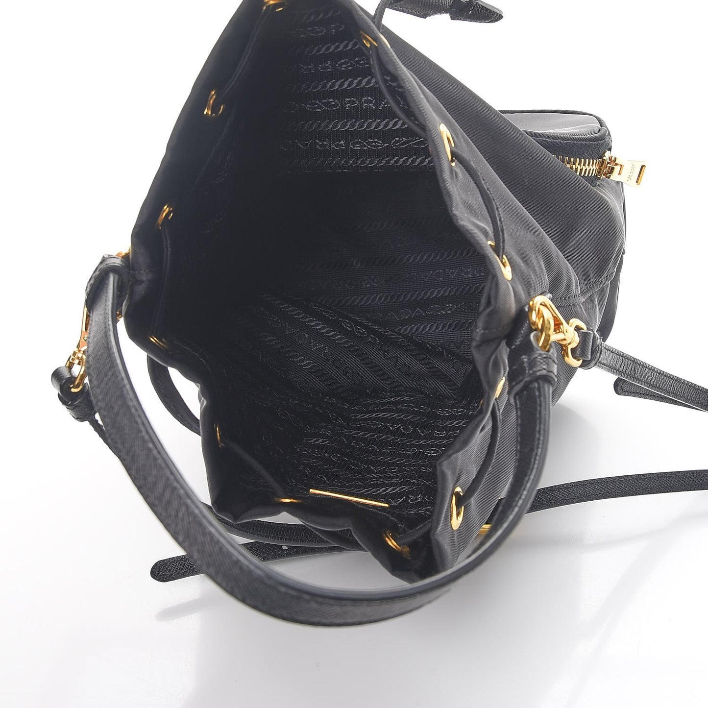 Saffiano Tessuto Nylon Mini Bucket Crossbody Bag Black