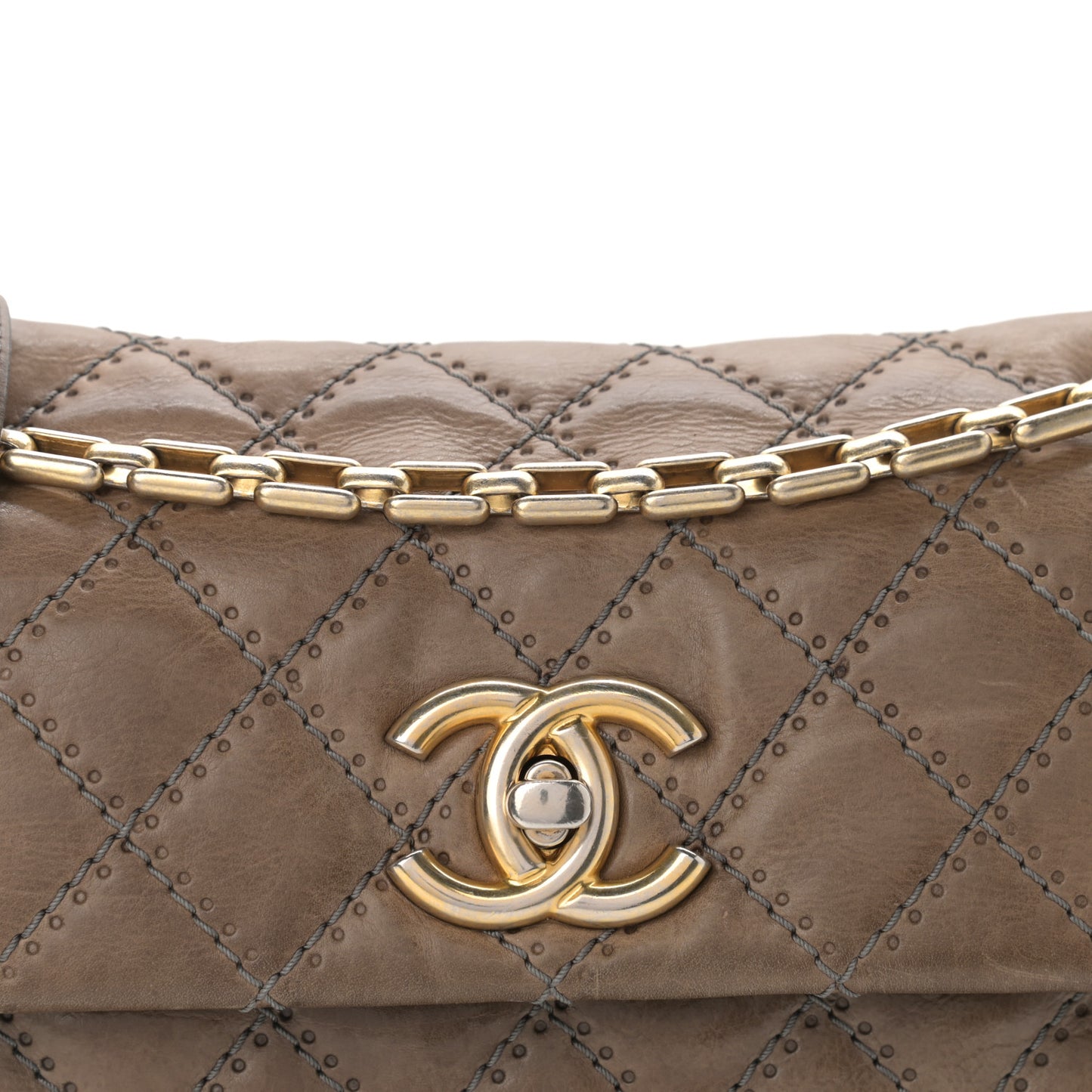 Calfskin Quilted Retro Chain Flap Dark Grey