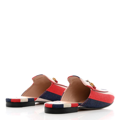 Gucci Canvas Sylvie Stripe Womens Princetown Slippers 38.5 Mystic White Hibiscus Red Maritime 4 of 11