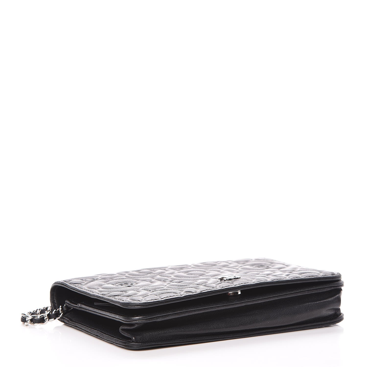 Chanel Lambskin Camellia Embossed Wallet On Chain WOC Black 6 of 19