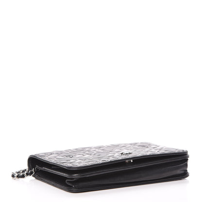 Chanel Lambskin Camellia Embossed Wallet On Chain WOC Black 6 of 19