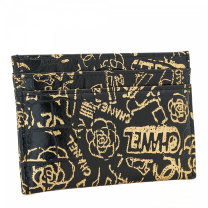 Chanel Calfskin Crocodile Embossed Graffiti 2.55 Cocodile Reissue Card Holder Black Gold 2 of 9