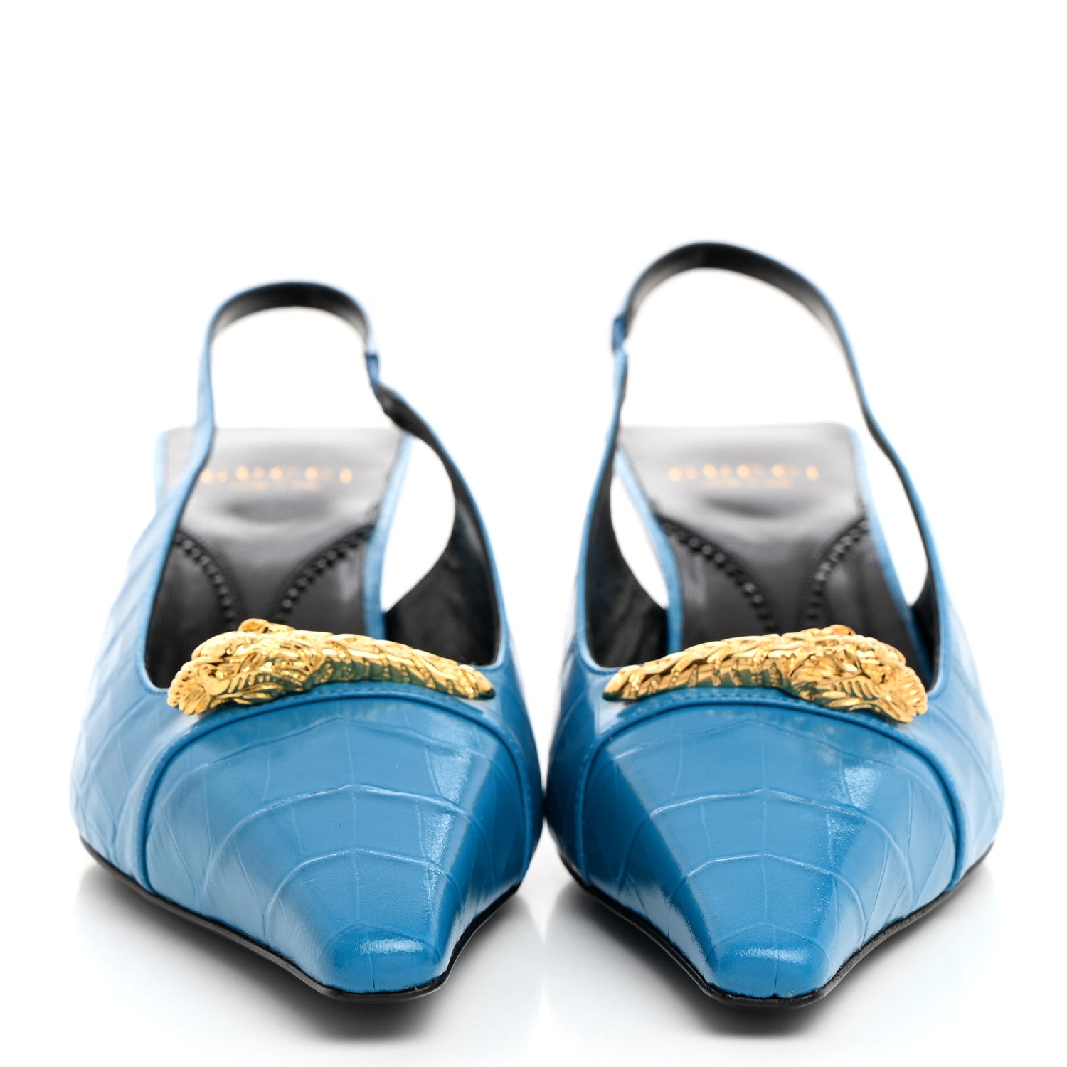 Gucci Calfskin Crocodile Print Square Slingback Pumps 40 Bright Sapphire 2 of 10