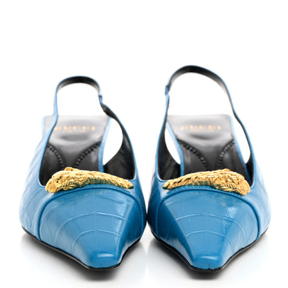 Gucci Calfskin Crocodile Print Square Slingback Pumps 40 Bright Sapphire 2 of 10