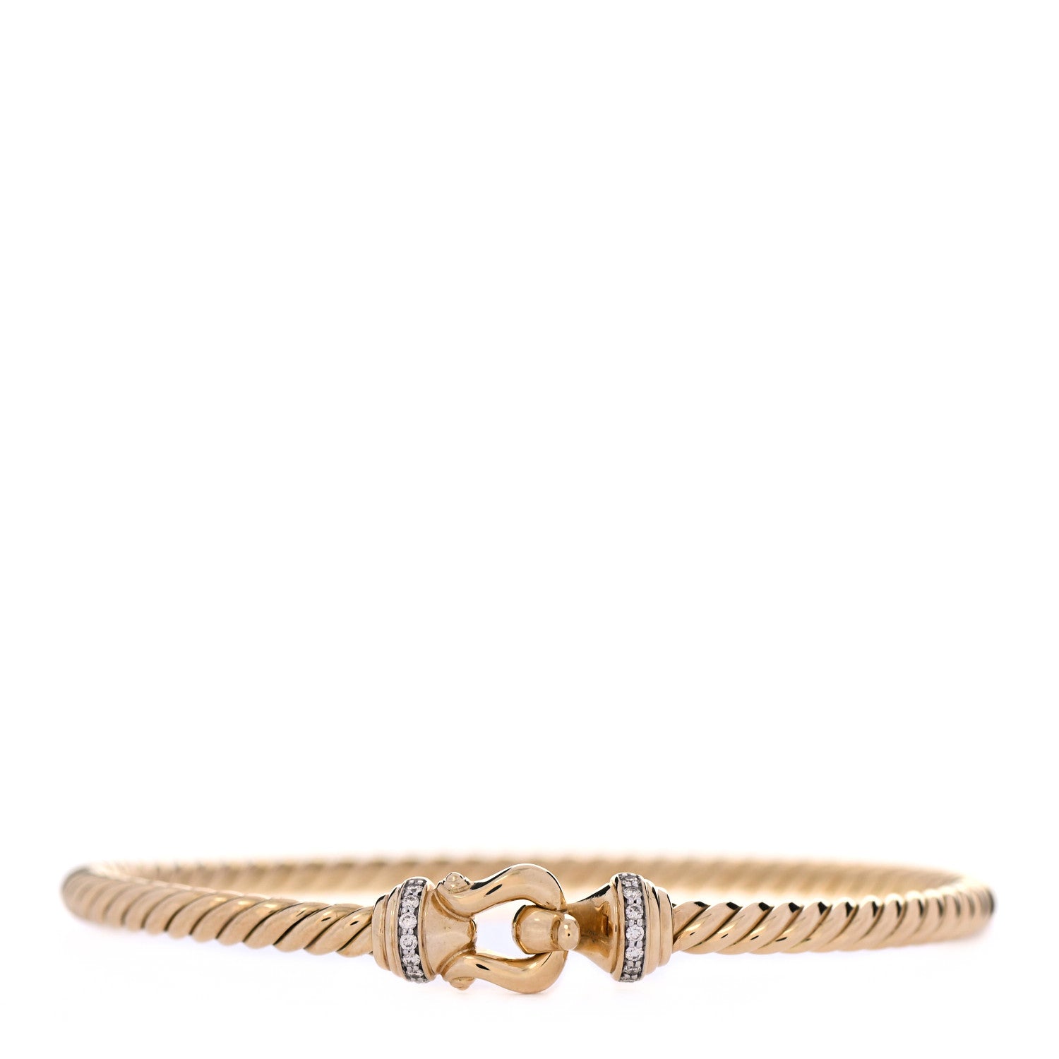 David Yurman 18K Yellow Gold Diamond 3.5mm Cable Buckle Bracelet 1 of 6