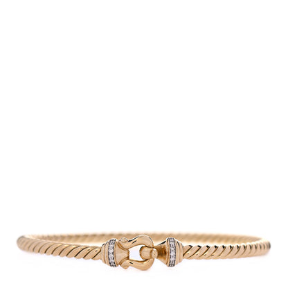 David Yurman 18K Yellow Gold Diamond 3.5mm Cable Buckle Bracelet 1 of 6