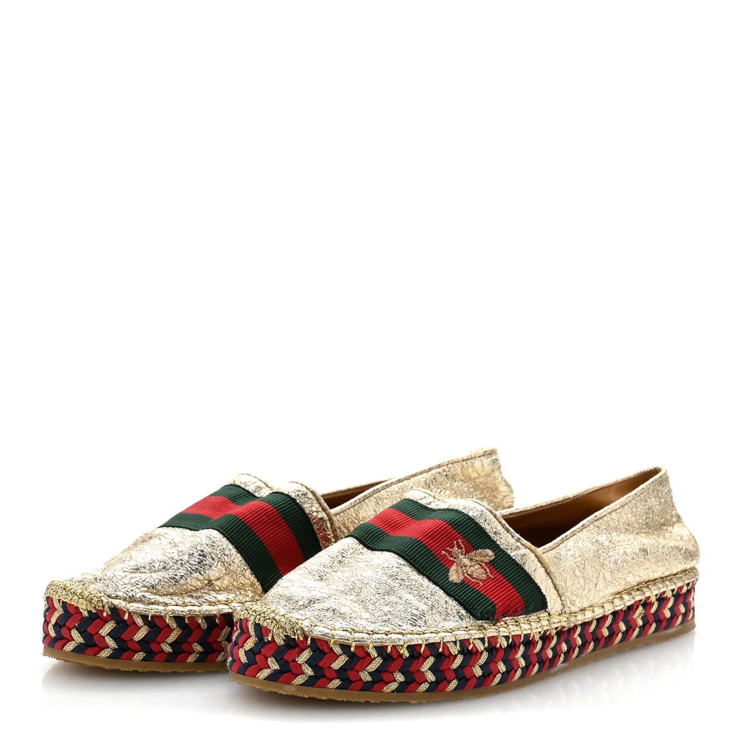 Gucci Galassia Web Bee Embroidered Espadrilles  36.5 Platino 4 of 10