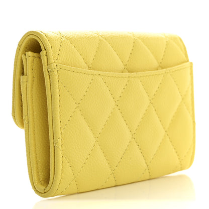 Chanel Caviar Quilted Flap Card Holder Wallet Yellow 3 of 8