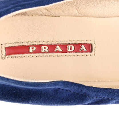 Prada Suede Bow Logo Ballerina Flats 35.5 Blue 8 of 10