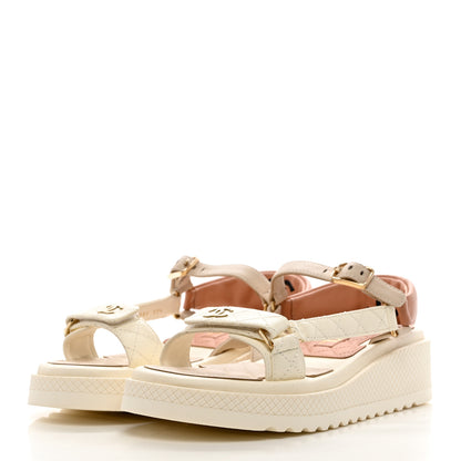 Chanel Lambskin Logo Platform Sandals 39.5 Beige Ivory White 3 of 9