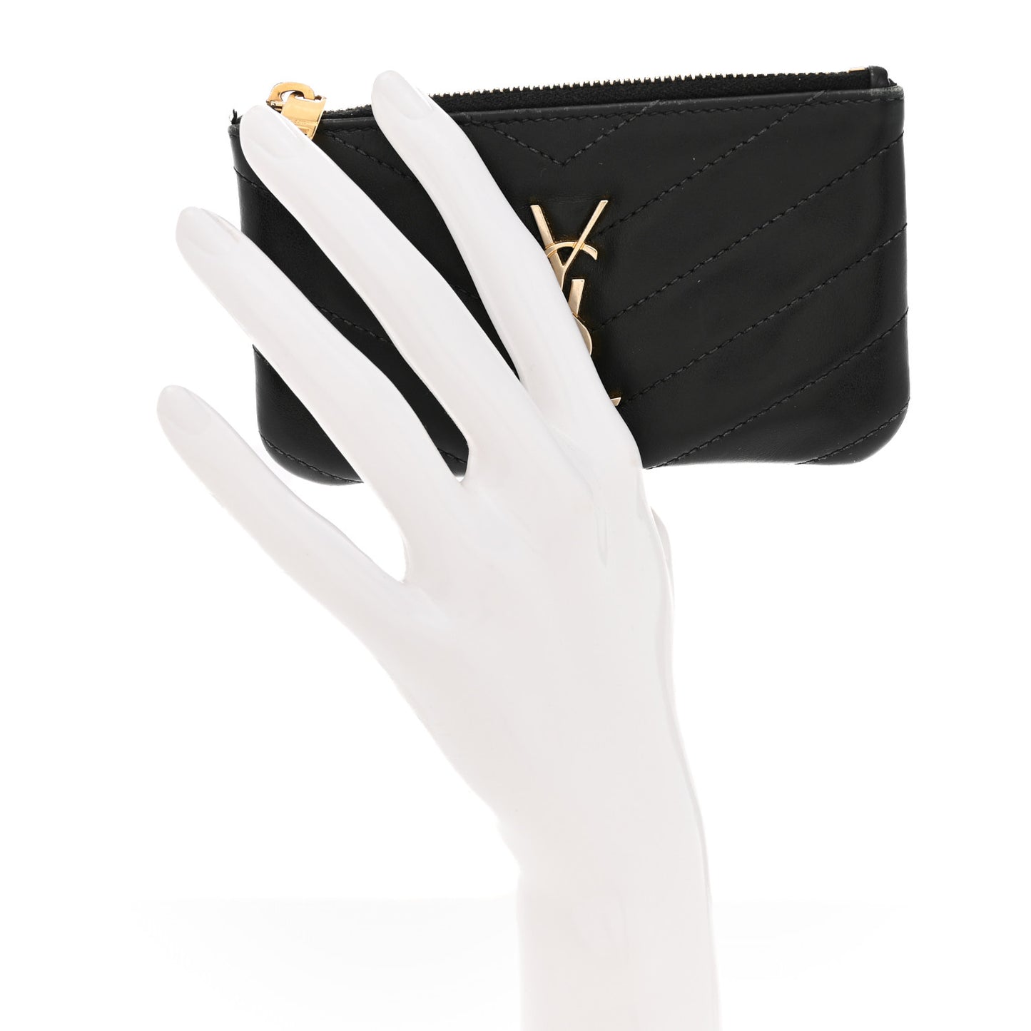 Calfskin Matelasse Monogram Key Pouch Black