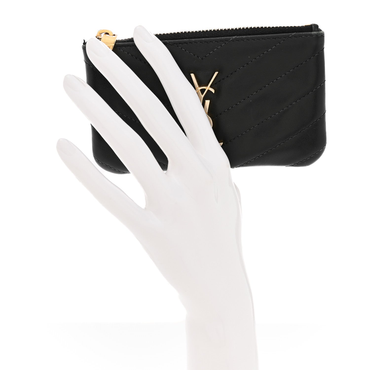 Saint Laurent Calfskin Matelasse Monogram Key Pouch Black 2 of 8