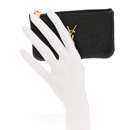 Saint Laurent Calfskin Matelasse Monogram Key Pouch Black 2 of 8