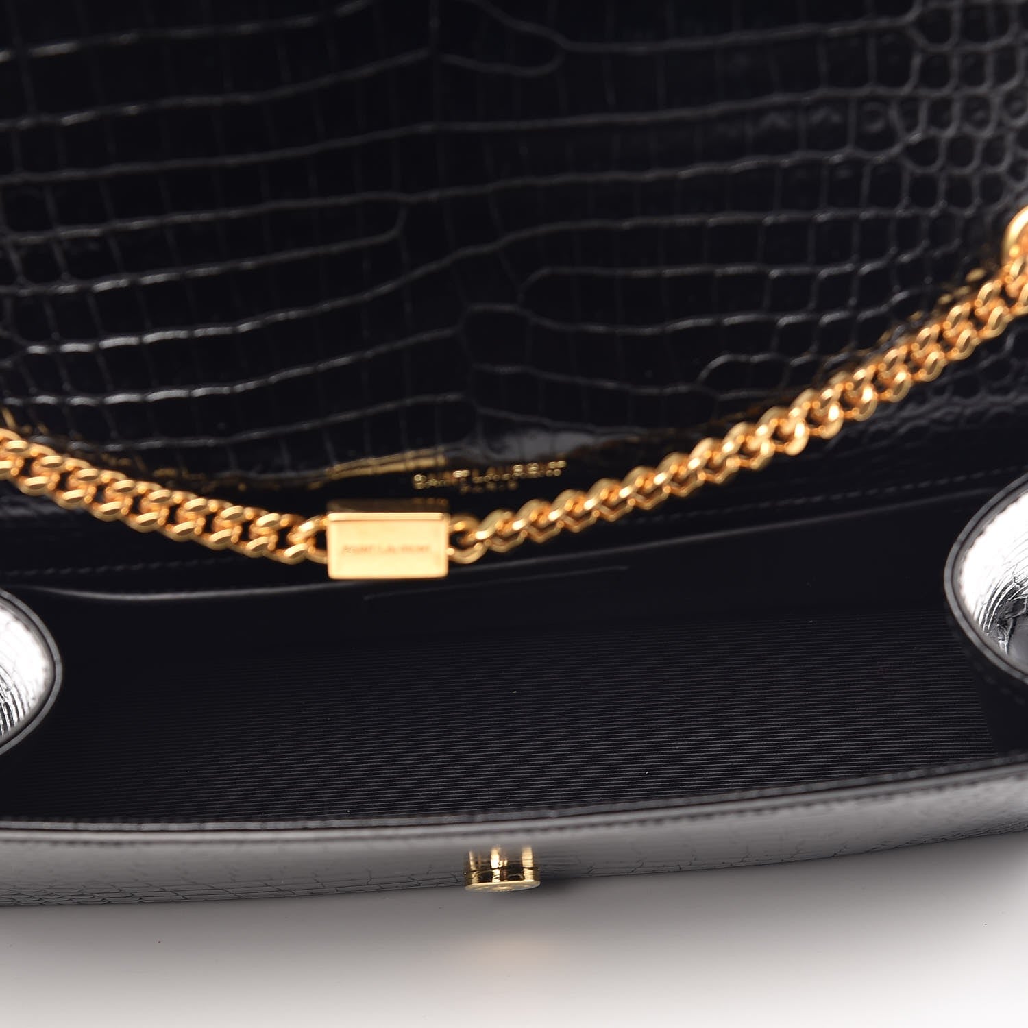 Saint Laurent Calfskin Crocodile Embossed Medium Classic Monogram Kate Tassel Satchel Black 5 of 9
