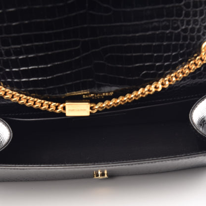 Saint Laurent Calfskin Crocodile Embossed Medium Classic Monogram Kate Tassel Satchel Black 5 of 9