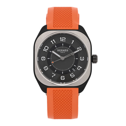 Hermes DLC Coated Titanium Rubber 39mm H08 Automatic Watch Orange 1 of 5