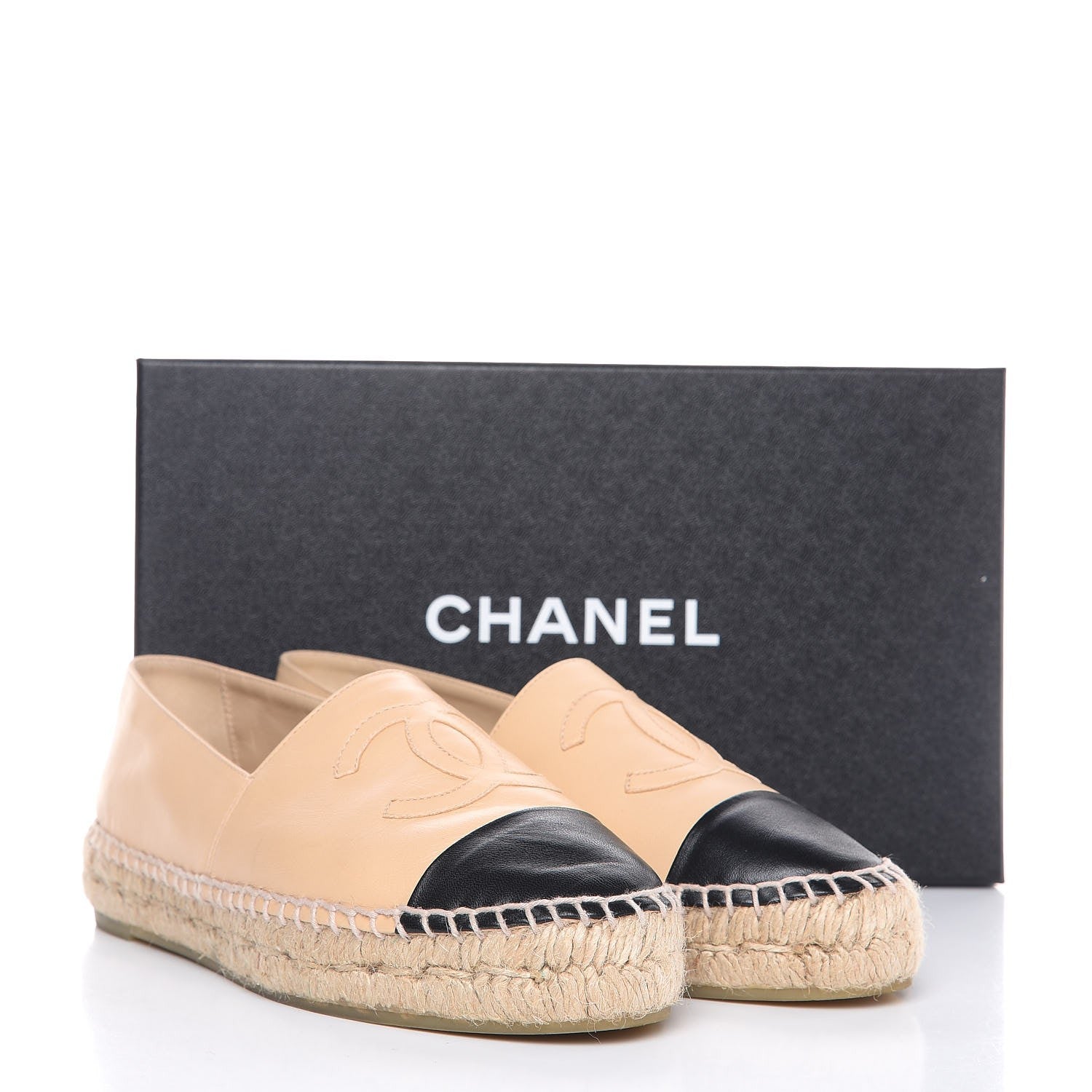 Chanel Lambskin CC Espadrilles 37 Beige Black 12 of 12