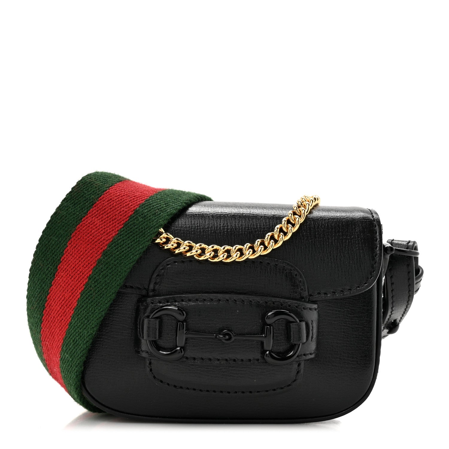 Gucci Azalea Calfskin Web Horsebit 1955 Wallet On Strap Black 1 of 12