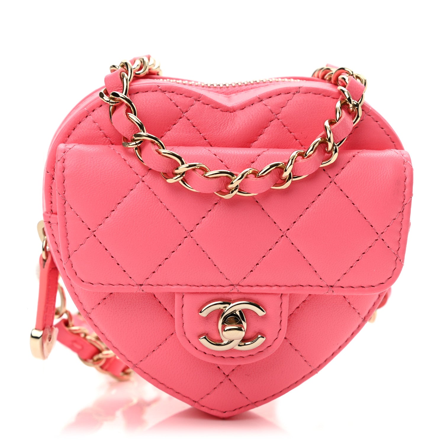 Chanel Lambskin Quilted CC In Love Heart Waist Belt Bag With Chain Pink 1 of 11
