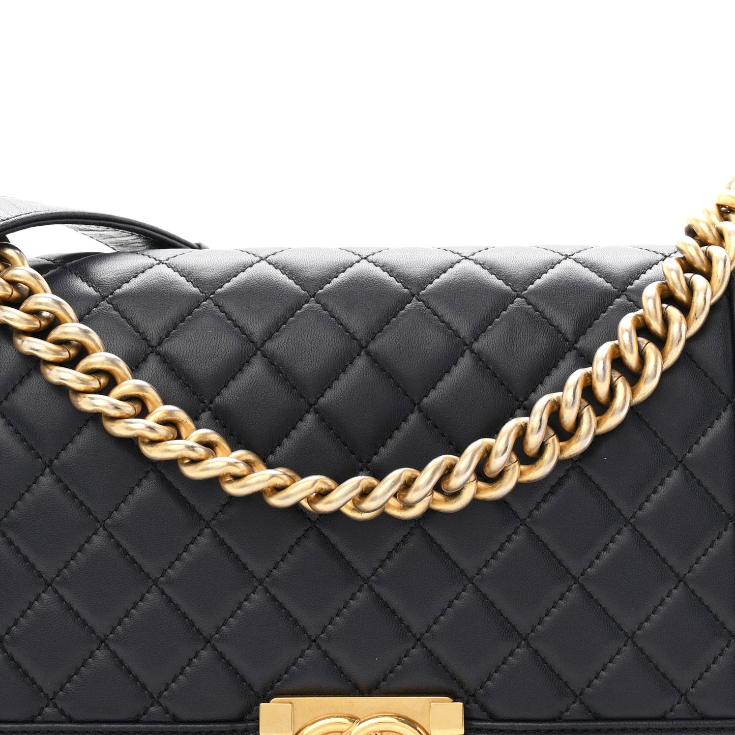 Lambskin Quilted Medium Boy Flap Navy