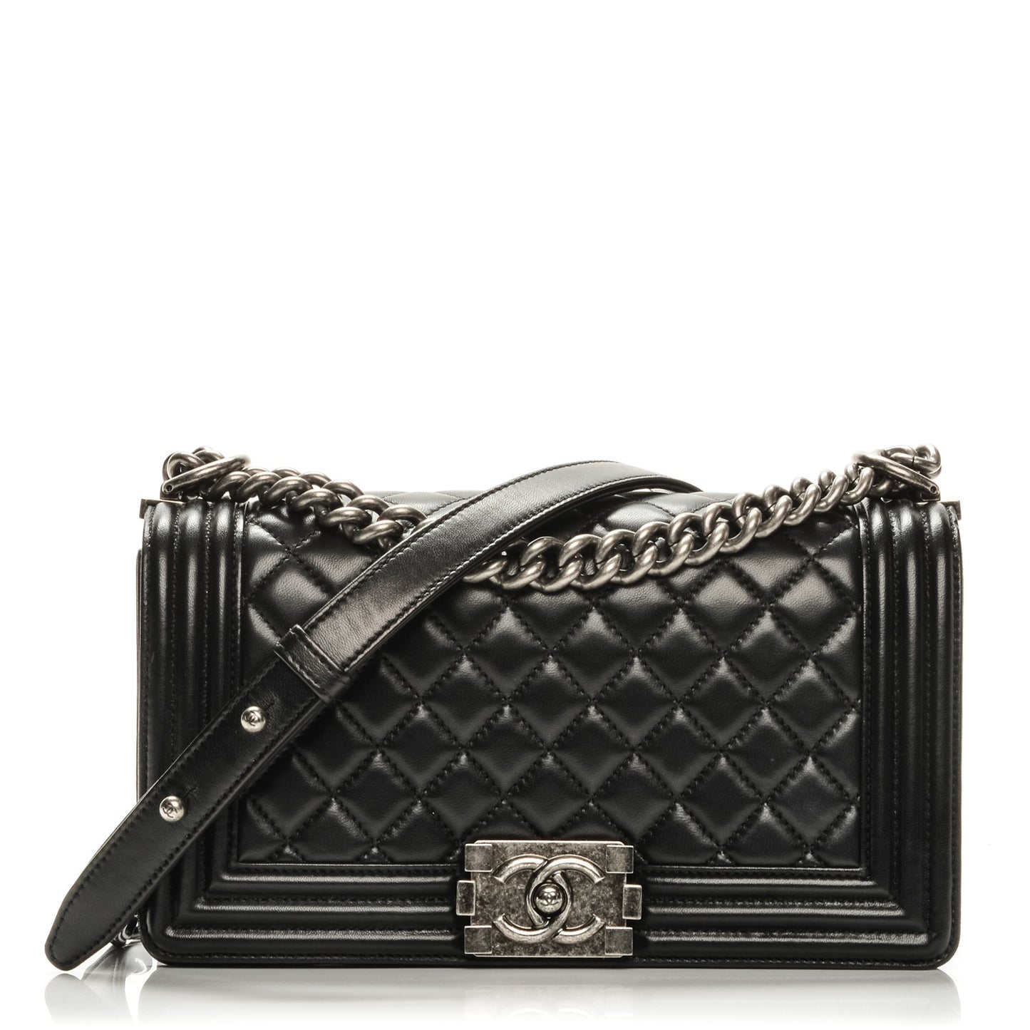 Lambskin Quilted Medium Boy Flap Black