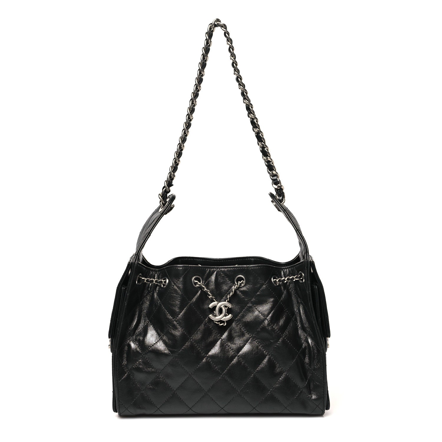 Chanel Shiny Crumpled Calfskin Quilted Small Chanel 25 Handbag Black 1 of 11
