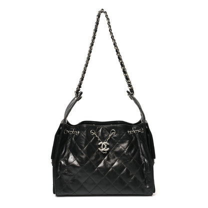 Chanel Shiny Crumpled Calfskin Quilted Small Chanel 25 Handbag Black 1 of 11