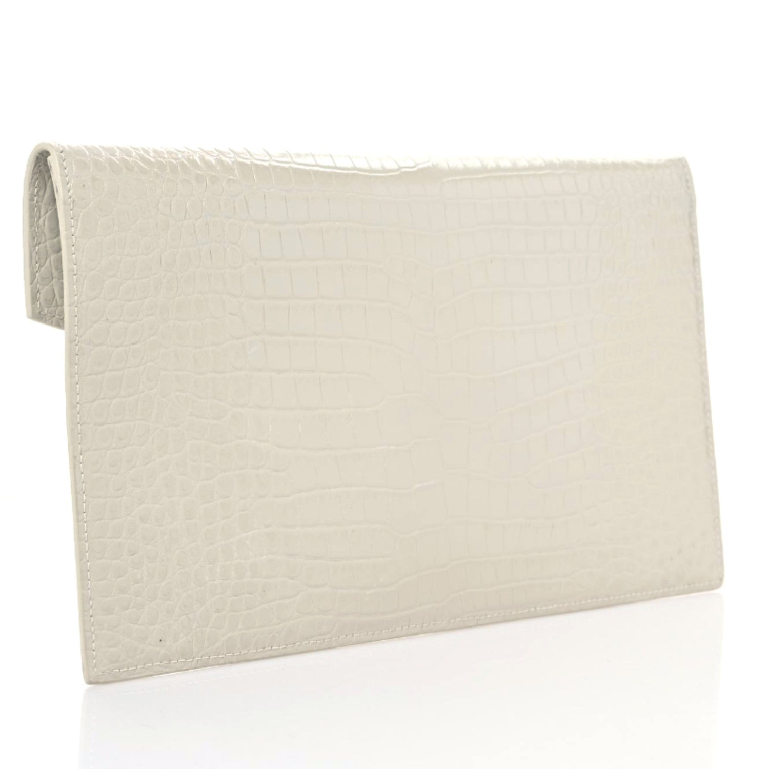 Saint Laurent Calfskin Crocodile Embossed Uptown Monogram Pouch Crema Soft 3 of 9